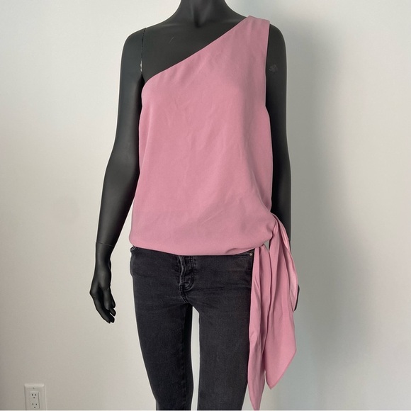 Bcbg maxazria pink one shoulder blouse with tie med - Picture 2 of 9